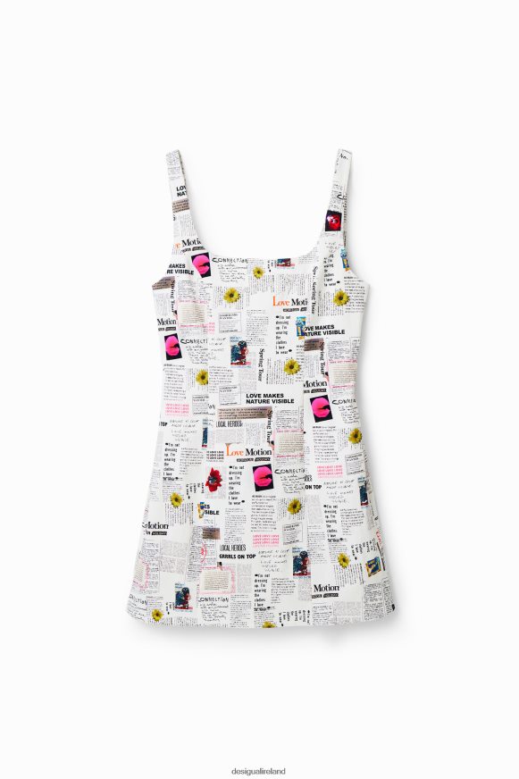 Desigual Women Short strappy newspaper dress Clothing PFVZ0B291
