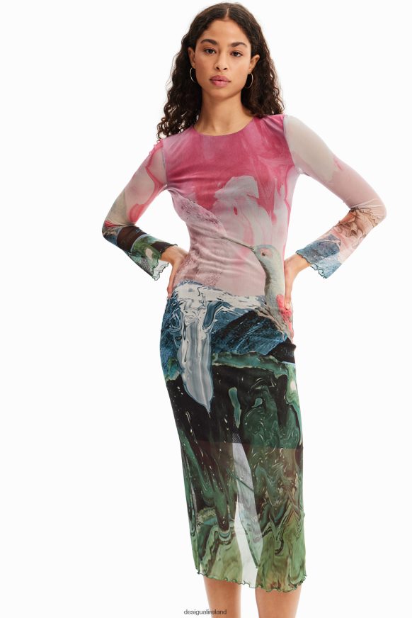 Desigual Women Slim fantasy tulle midi dress Clothing PFVZ0B520