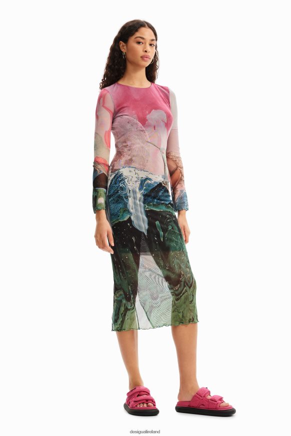 Desigual Women Slim fantasy tulle midi dress Clothing PFVZ0B520