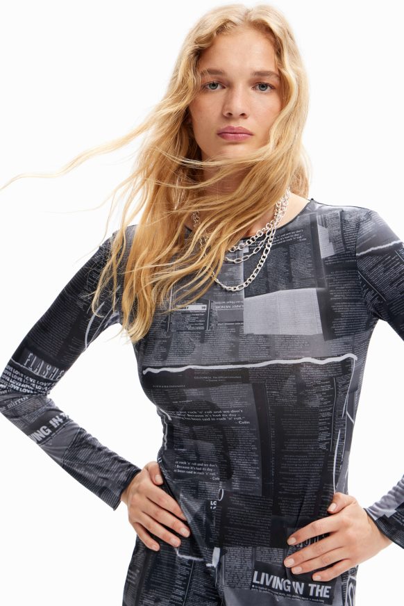 Desigual Women Slim newspaper midi dress Clothing PFVZ0B48