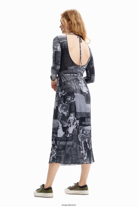 Desigual Women Slim newspaper midi dress Clothing PFVZ0B48
