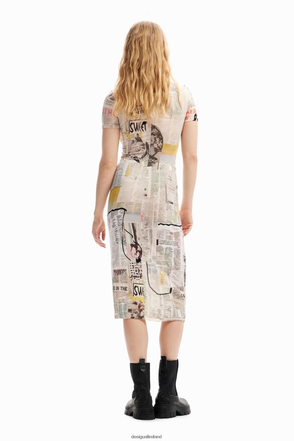 Desigual Women Slim newspaper midi dress Clothing PFVZ0B941