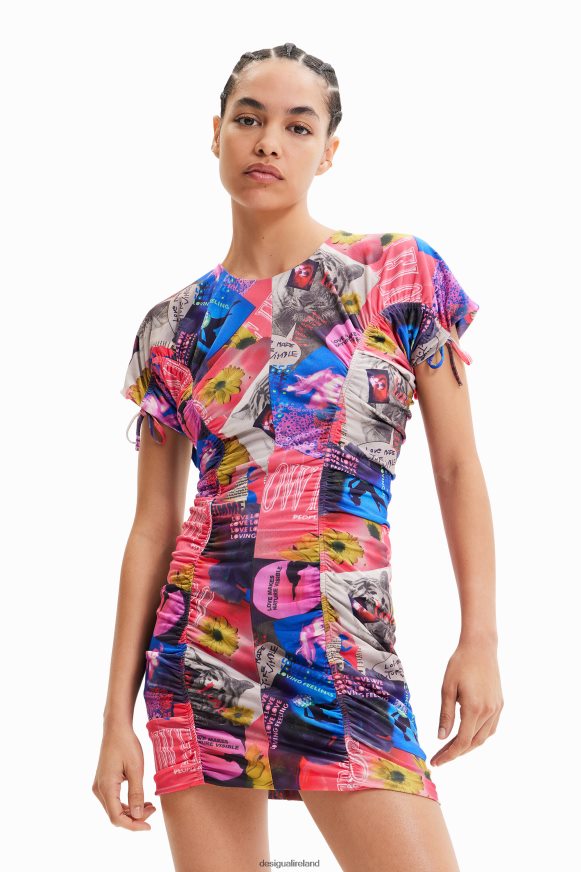 Desigual Women Slim ruched collage mini dress Clothing PFVZ0B728
