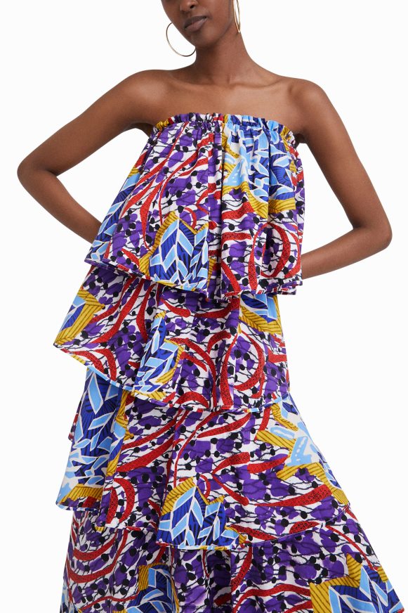 Desigual Women Stella Jean long ruffled dress Clothing PFVZ0B778