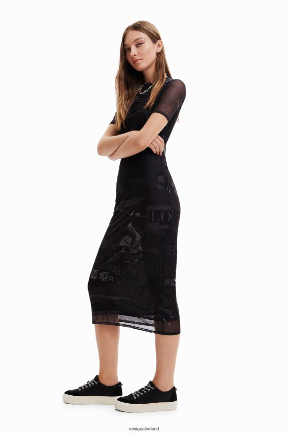 Desigual Women Tulle newspaper midi dress Clothing PFVZ0B345
