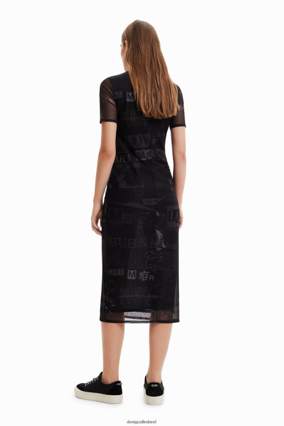 Desigual Women Tulle newspaper midi dress Clothing PFVZ0B345