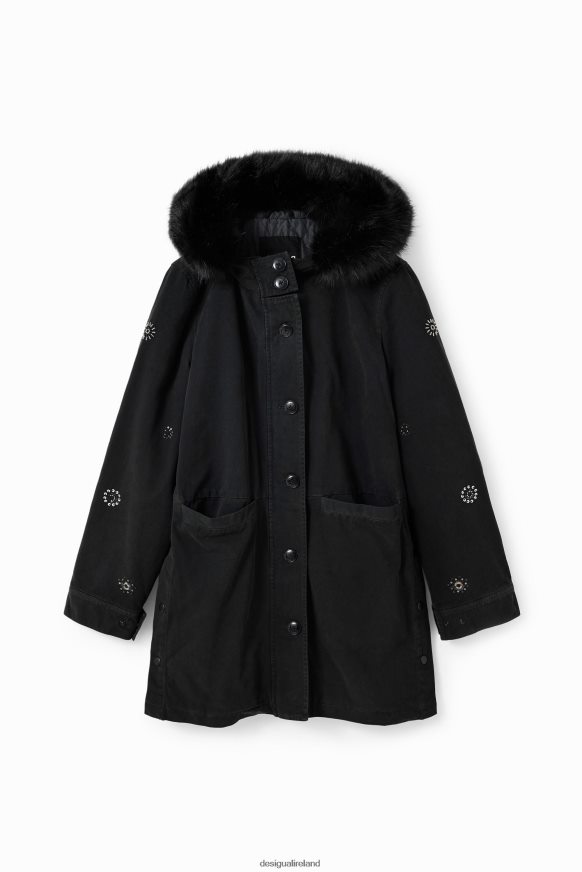 Desigual Women Embroidered hooded parka Clothing PFVZ0B175