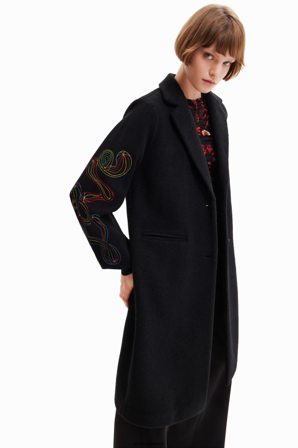 Desigual Women Long embroidered coat Clothing PFVZ0B290