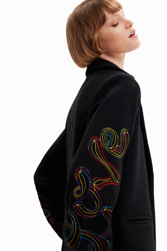 Desigual Women Long embroidered coat Clothing PFVZ0B290