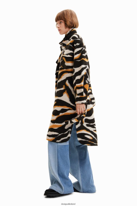 Desigual Women Long zebra overshirt coat Clothing PFVZ0B736