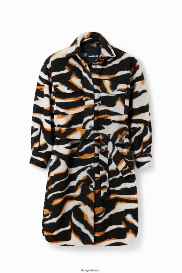 Desigual Women Long zebra overshirt coat Clothing PFVZ0B736