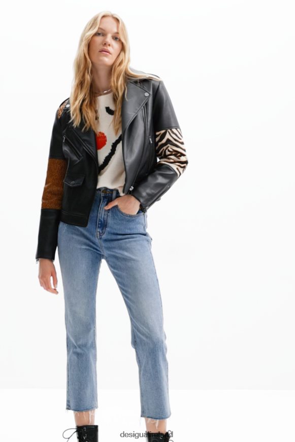 Desigual Women Patchwork leather biker jacket Clothing PFVZ0B181