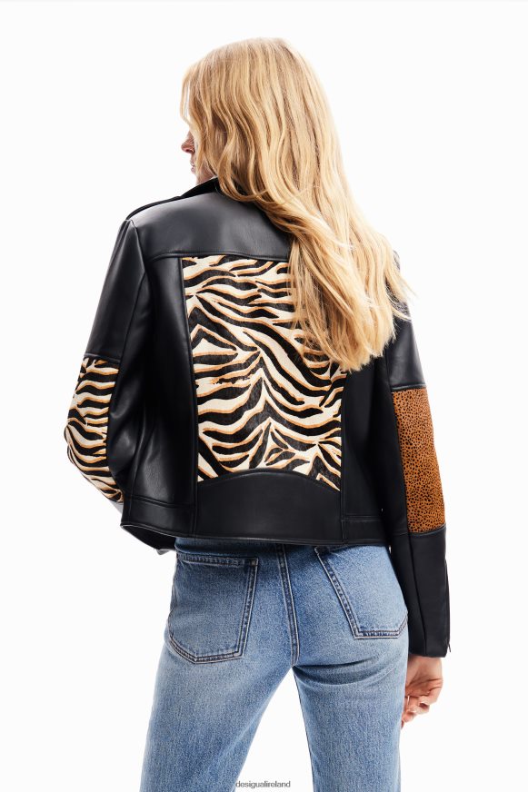 Desigual Women Patchwork leather biker jacket Clothing PFVZ0B181
