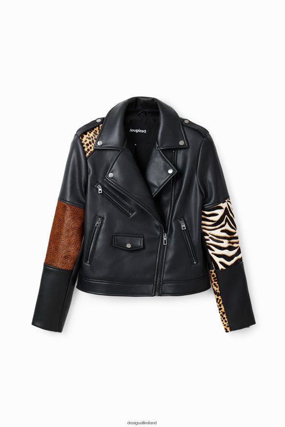 Desigual Women Patchwork leather biker jacket Clothing PFVZ0B181
