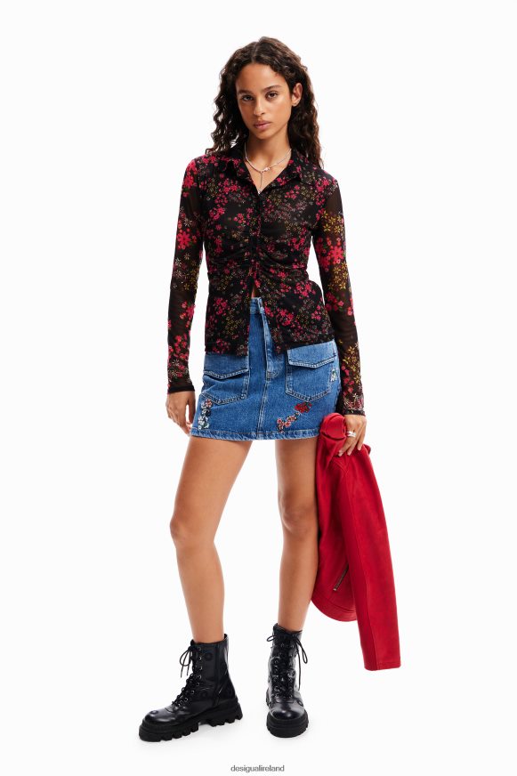 Desigual Women Gathered floral tulle shirt Clothing PFVZ0B997