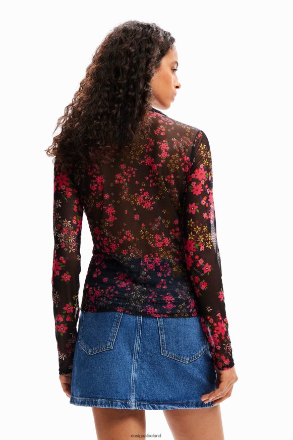 Desigual Women Gathered floral tulle shirt Clothing PFVZ0B997