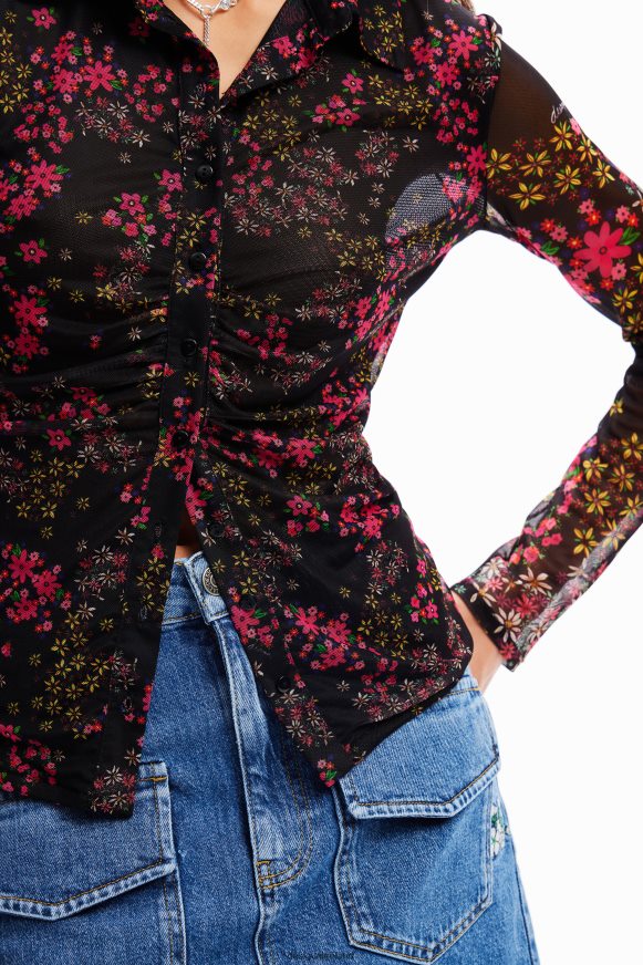 Desigual Women Gathered floral tulle shirt Clothing PFVZ0B997