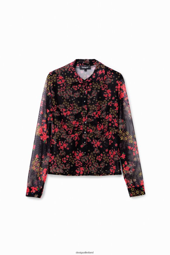 Desigual Women Gathered floral tulle shirt Clothing PFVZ0B997