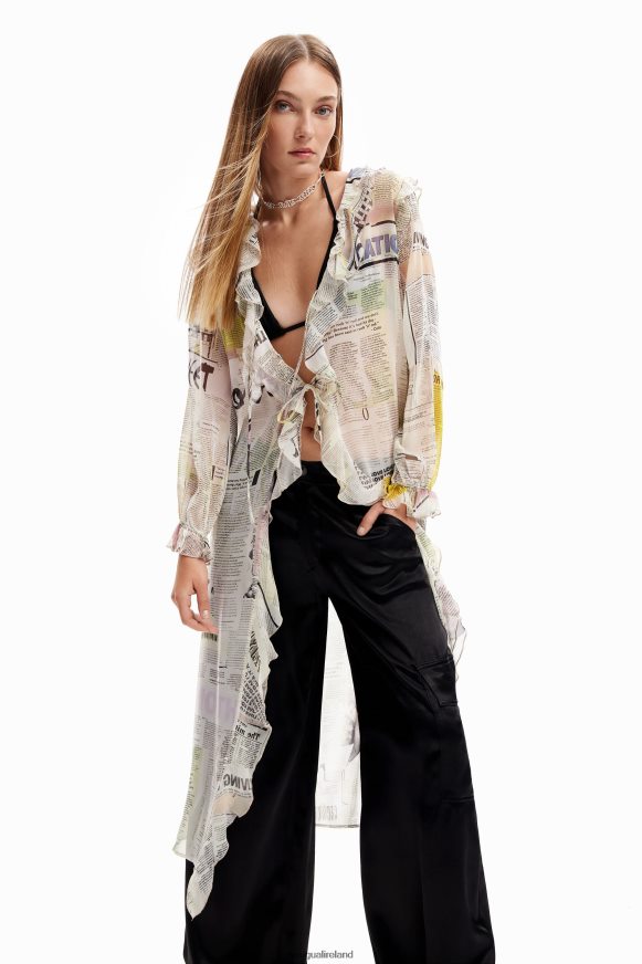 Desigual Women Long ruffle newspaper blouse Clothing PFVZ0B105