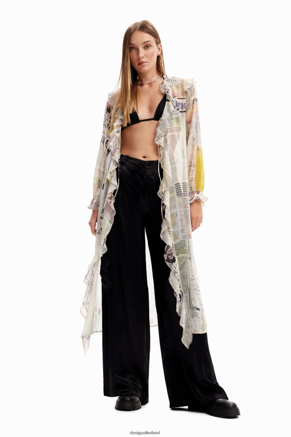 Desigual Women Long ruffle newspaper blouse Clothing PFVZ0B105
