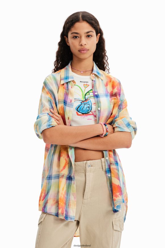 Desigual Women Oversize tie-dye plaid shirt Clothing PFVZ0B455