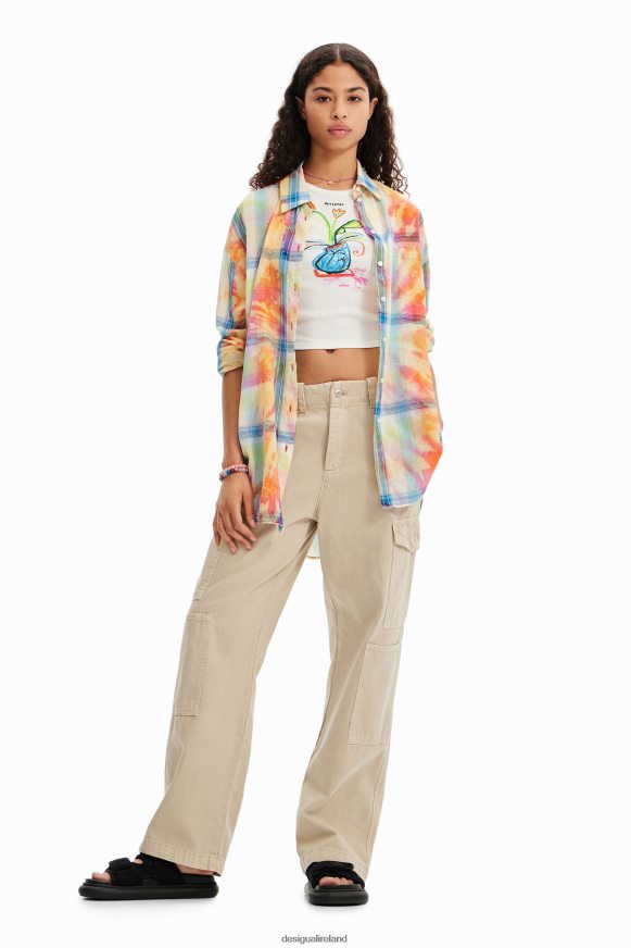 Desigual Women Oversize tie-dye plaid shirt Clothing PFVZ0B455