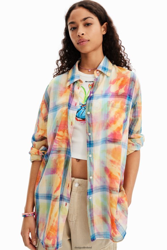 Desigual Women Oversize tie-dye plaid shirt Clothing PFVZ0B455
