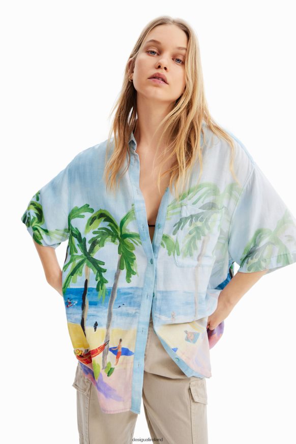 Desigual Women Oversize tropical linen shirt Clothing PFVZ0B368