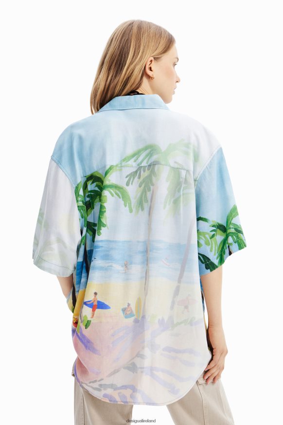 Desigual Women Oversize tropical linen shirt Clothing PFVZ0B368