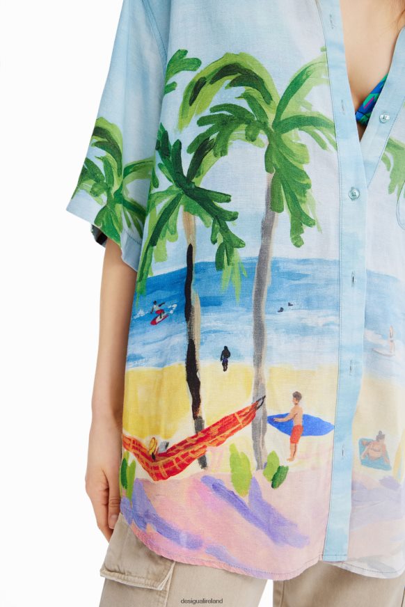 Desigual Women Oversize tropical linen shirt Clothing PFVZ0B368