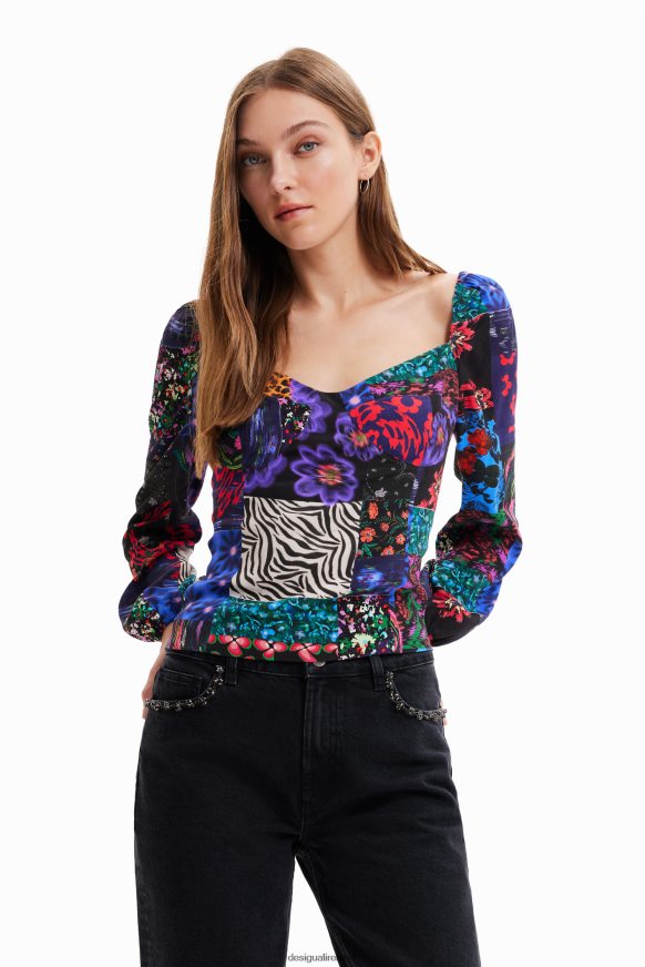 Desigual Women Patchwork corset blouse Clothing PFVZ0B1035