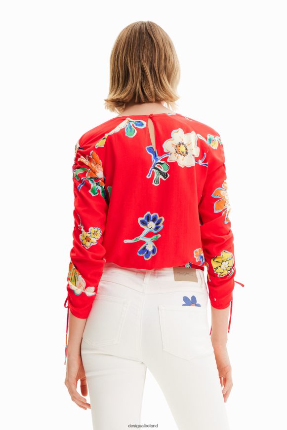 Desigual Women Short gathered floral blouse Clothing PFVZ0B542