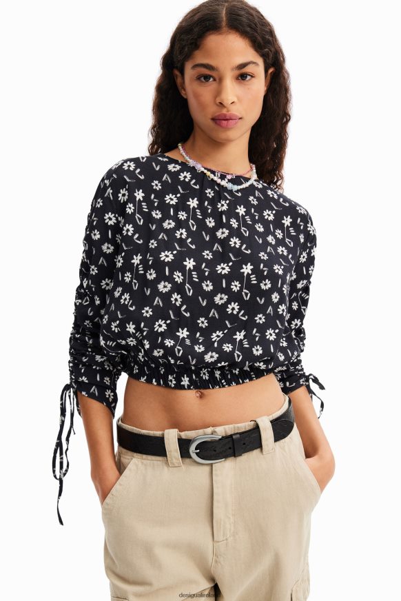 Desigual Women Short gathered floral blouse Clothing PFVZ0B675