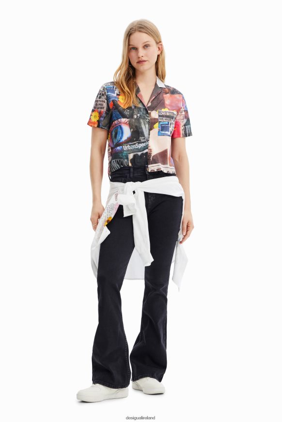 Desigual Women Short newspaper resort shirt Clothing PFVZ0B329