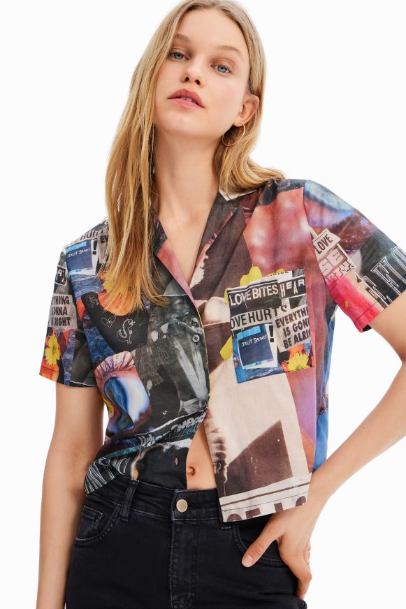 Desigual Women Short newspaper resort shirt Clothing PFVZ0B329