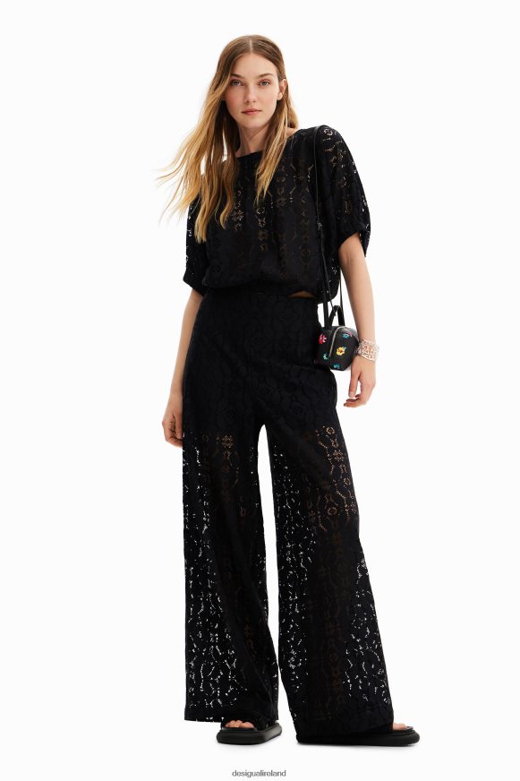 Desigual Women Short puff-sleeve lace blouse Clothing PFVZ0B359