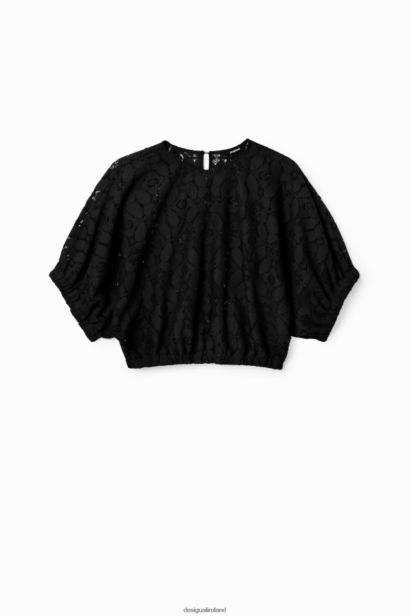 Desigual Women Short puff-sleeve lace blouse Clothing PFVZ0B359