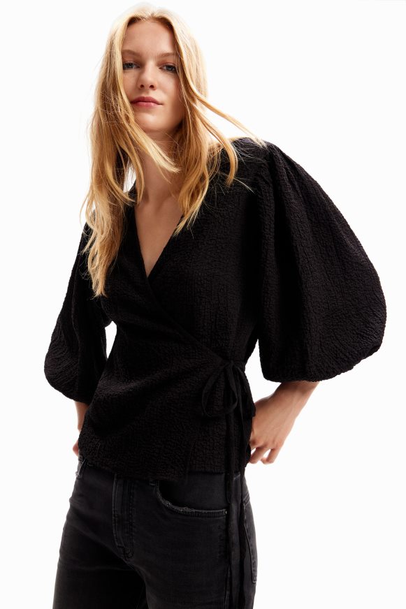 Desigual Women Textured wrap blouse Clothing PFVZ0B248