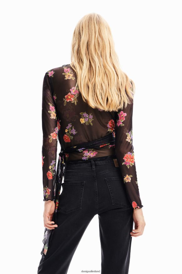 Desigual Women Wrap floral tulle blouse Clothing PFVZ0B84