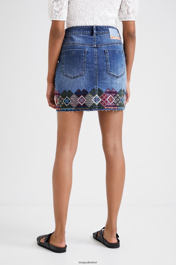 Desigual Women Denim miniskirt with borders Clothing PFVZ0B1099