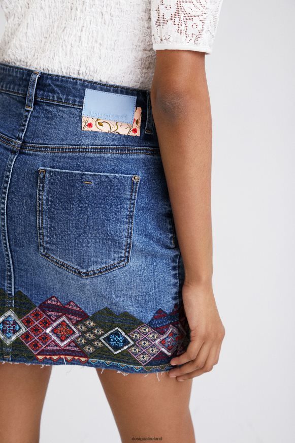 Desigual Women Denim miniskirt with borders Clothing PFVZ0B1099