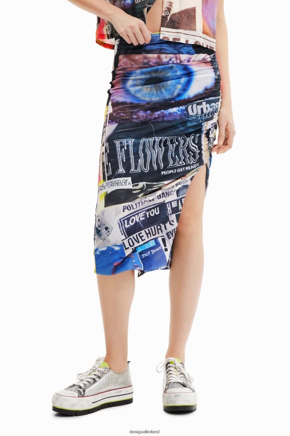 Desigual Women Slim gathered collage midi skirt Clothing PFVZ0B367