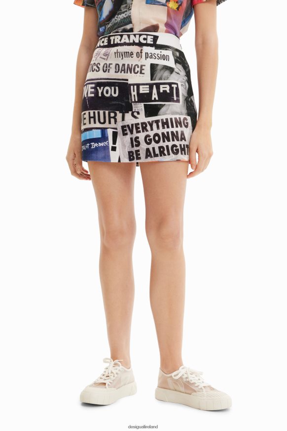 Desigual Women Slim newspaper mini skirt Clothing PFVZ0B384