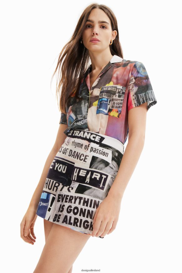 Desigual Women Slim newspaper mini skirt Clothing PFVZ0B384