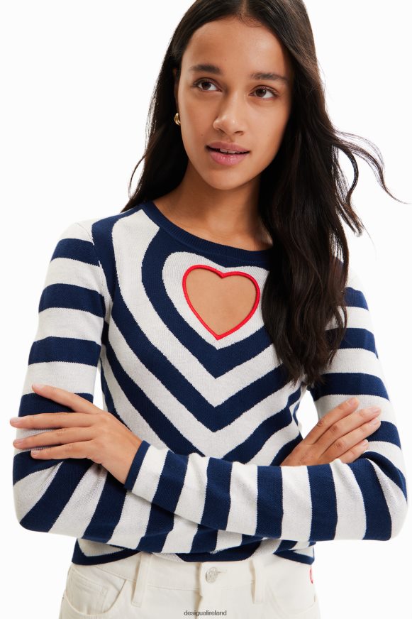 Desigual Women Striped heart cut-out pullover Clothing PFVZ0B841