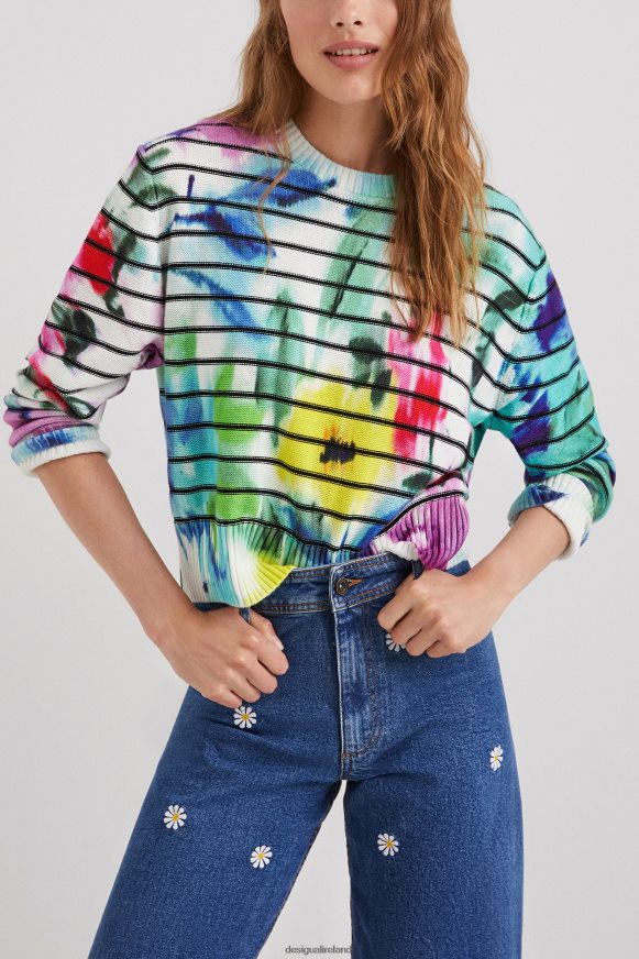 Desigual Women Stripy tie-dye floral jumper Clothing PFVZ0B1024