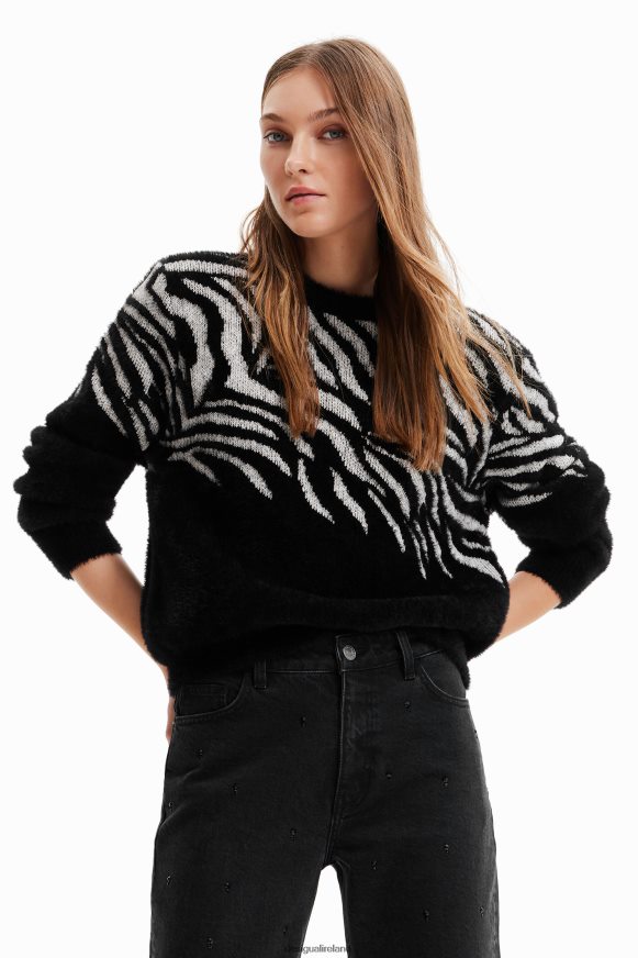 Desigual Women Zebra fur-effect pullover Clothing PFVZ0B1039