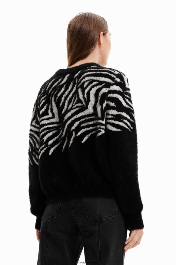 Desigual Women Zebra fur-effect pullover Clothing PFVZ0B1039