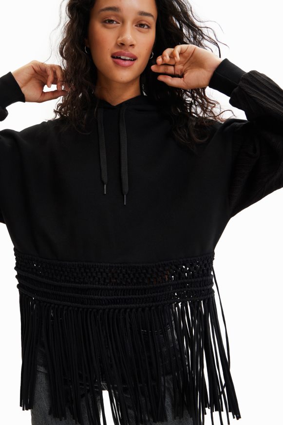 Desigual Women Oversize fringe hoodie Clothing PFVZ0B946