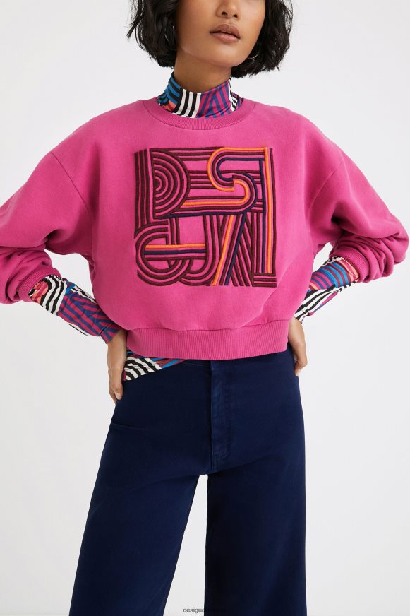 Desigual Women Plain embroidered plush sweatshirt Clothing PFVZ0B1042